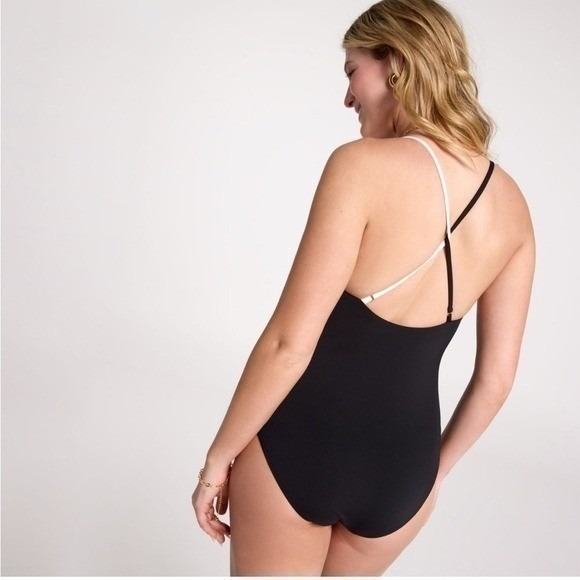 Calia Women's Looped Apron Neck Black/White Size 6 Tummy Control Swimsuit NWT - Picture 4 of 5